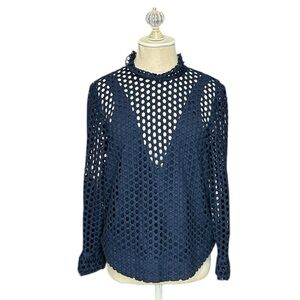 SEA New York Navy Eyelet Ruffle Top